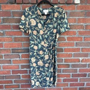 Vintage Adrianna Papell 100% Silk Faux Wrap Dress